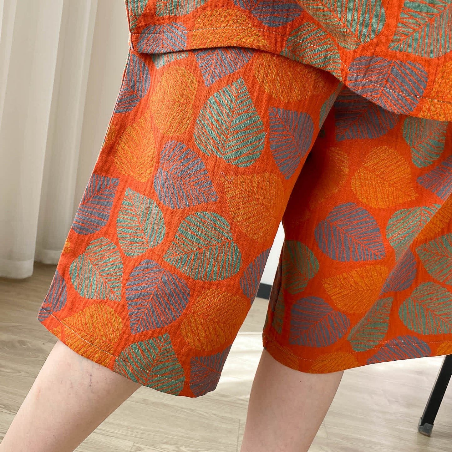 Loungewear-Set mit kurzen Ärmeln und Vintage-Jacquardmuster in Übergröße