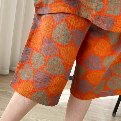 Loungewear-Set mit kurzen Ärmeln und Vintage-Jacquardmuster in Übergröße