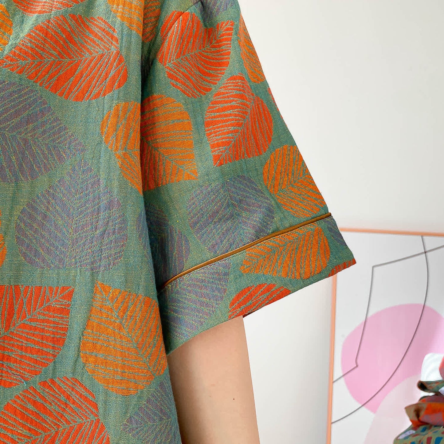 Loungewear-Set mit kurzen Ärmeln und Vintage-Jacquardmuster in Übergröße