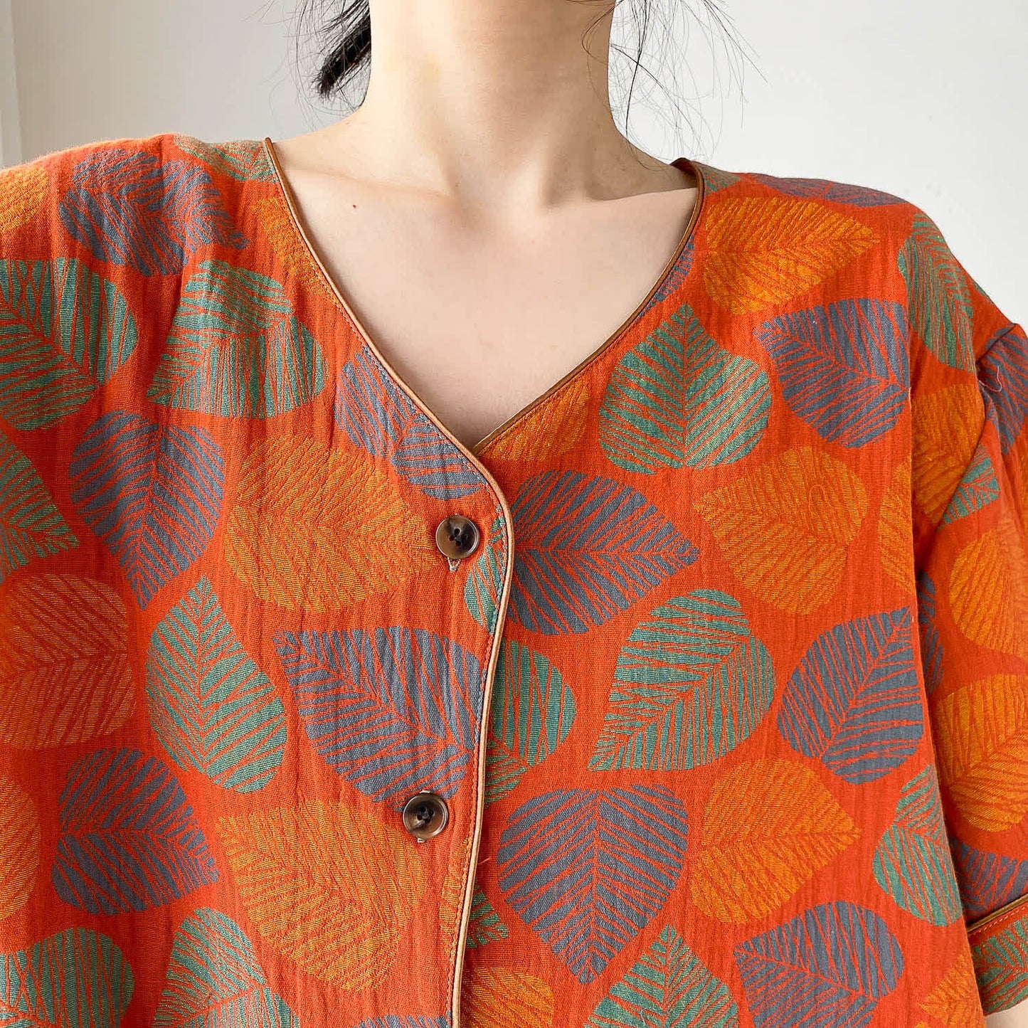 Loungewear-Set mit kurzen Ärmeln und Vintage-Jacquardmuster in Übergröße