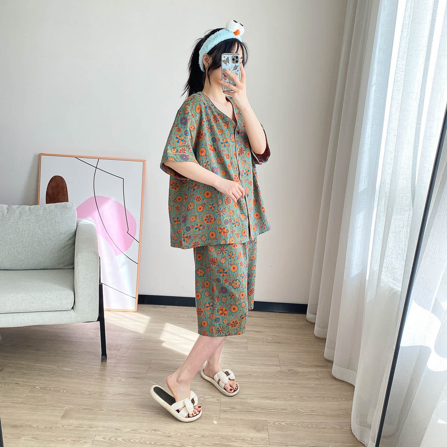 Loungewear-Set mit Vintage-Jacquard-Blumenmuster in Übergröße