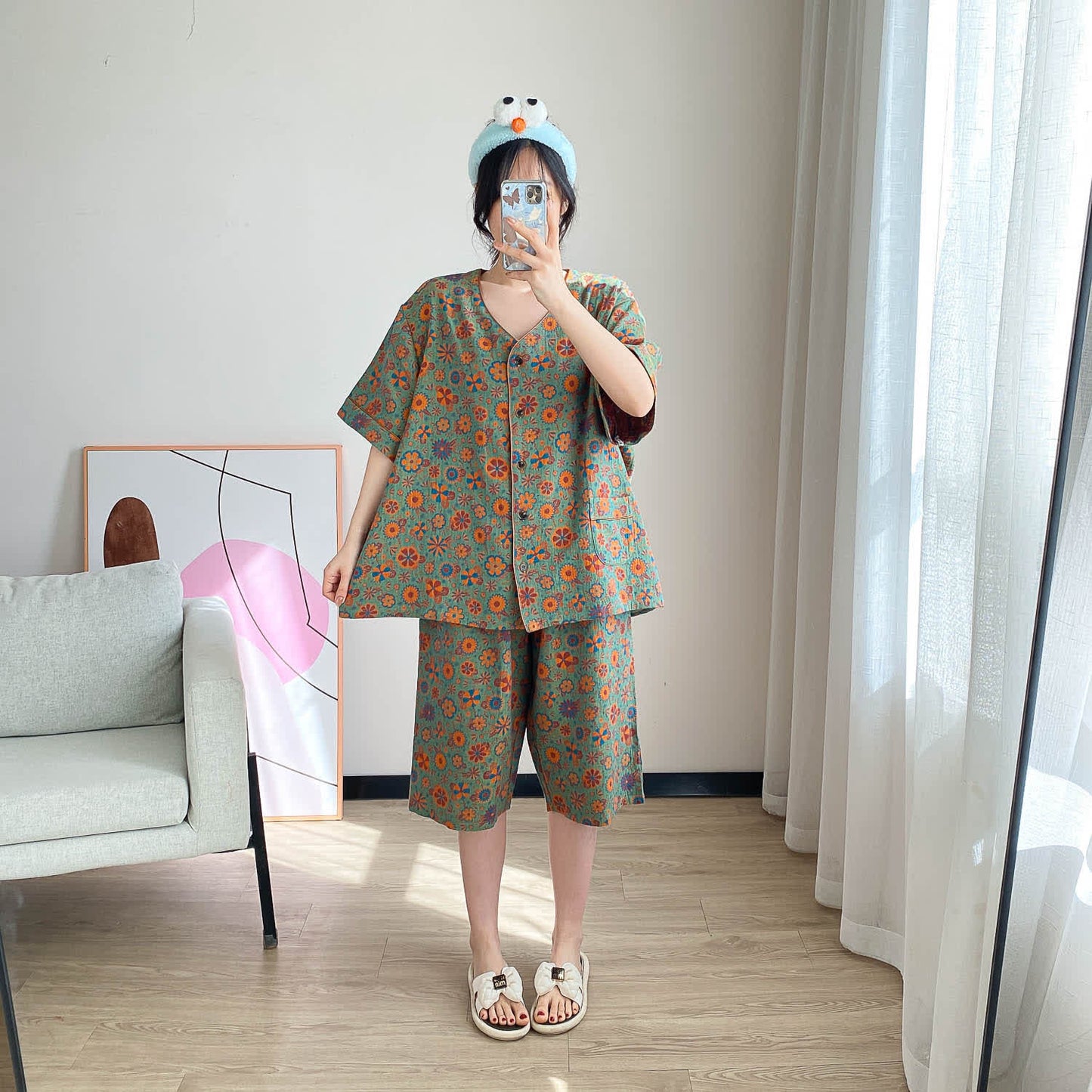 Loungewear-Set mit Vintage-Jacquard-Blumenmuster in Übergröße