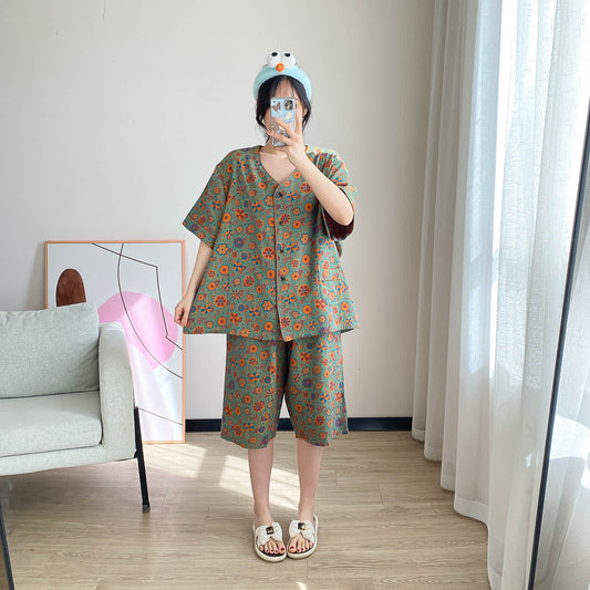 Loungewear-Set mit Vintage-Jacquard-Blumenmuster in Übergröße