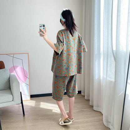 Loungewear-Set mit Vintage-Jacquard-Blumenmuster in Übergröße