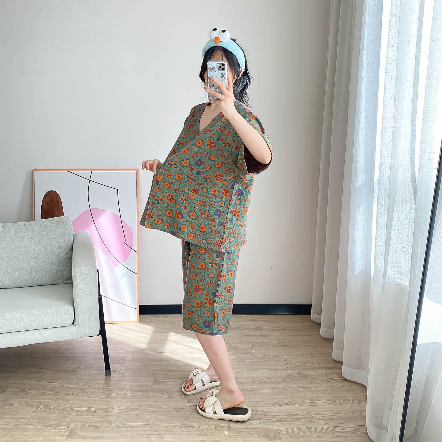 Loungewear-Set mit Vintage-Jacquard-Blumenmuster in Übergröße