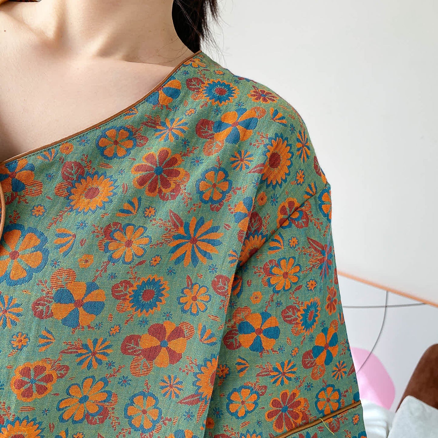 Loungewear-Set mit Vintage-Jacquard-Blumenmuster in Übergröße