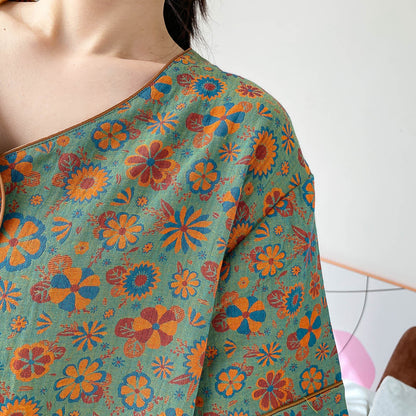 Loungewear-Set mit Vintage-Jacquard-Blumenmuster in Übergröße