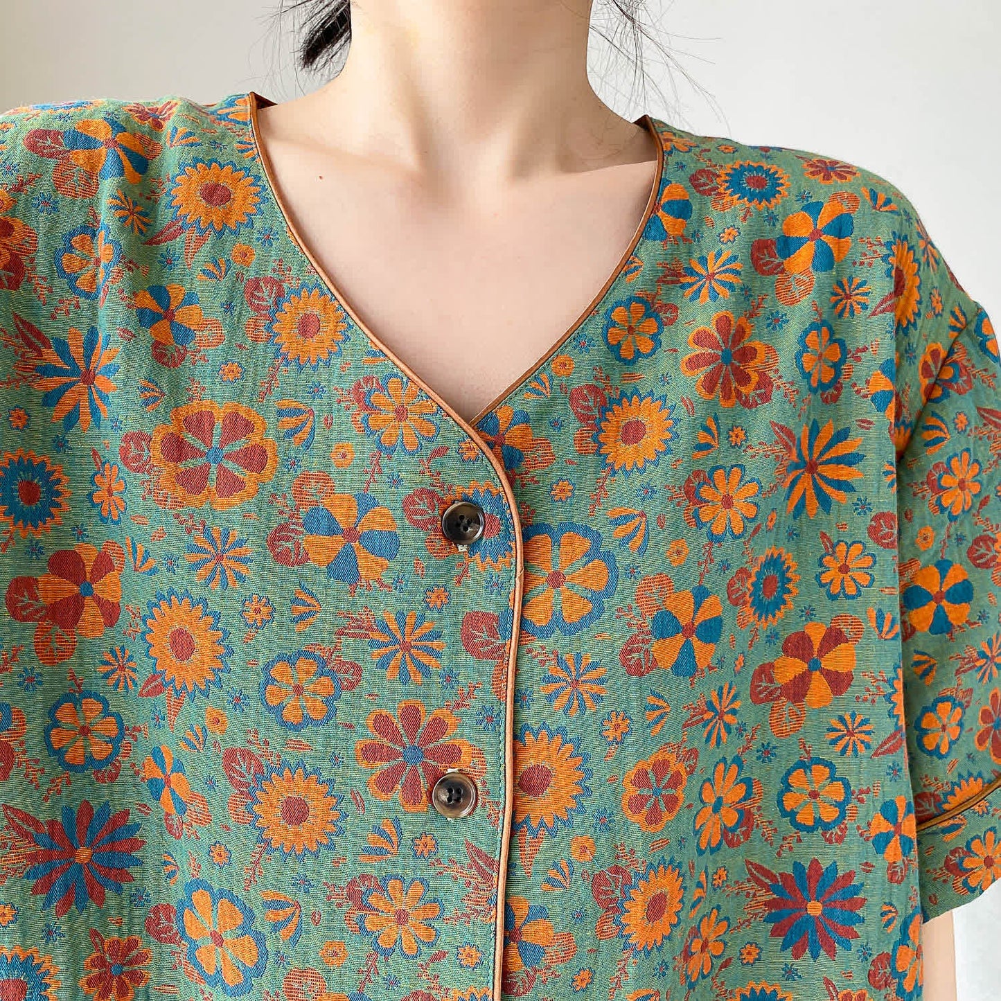 Loungewear-Set mit Vintage-Jacquard-Blumenmuster in Übergröße