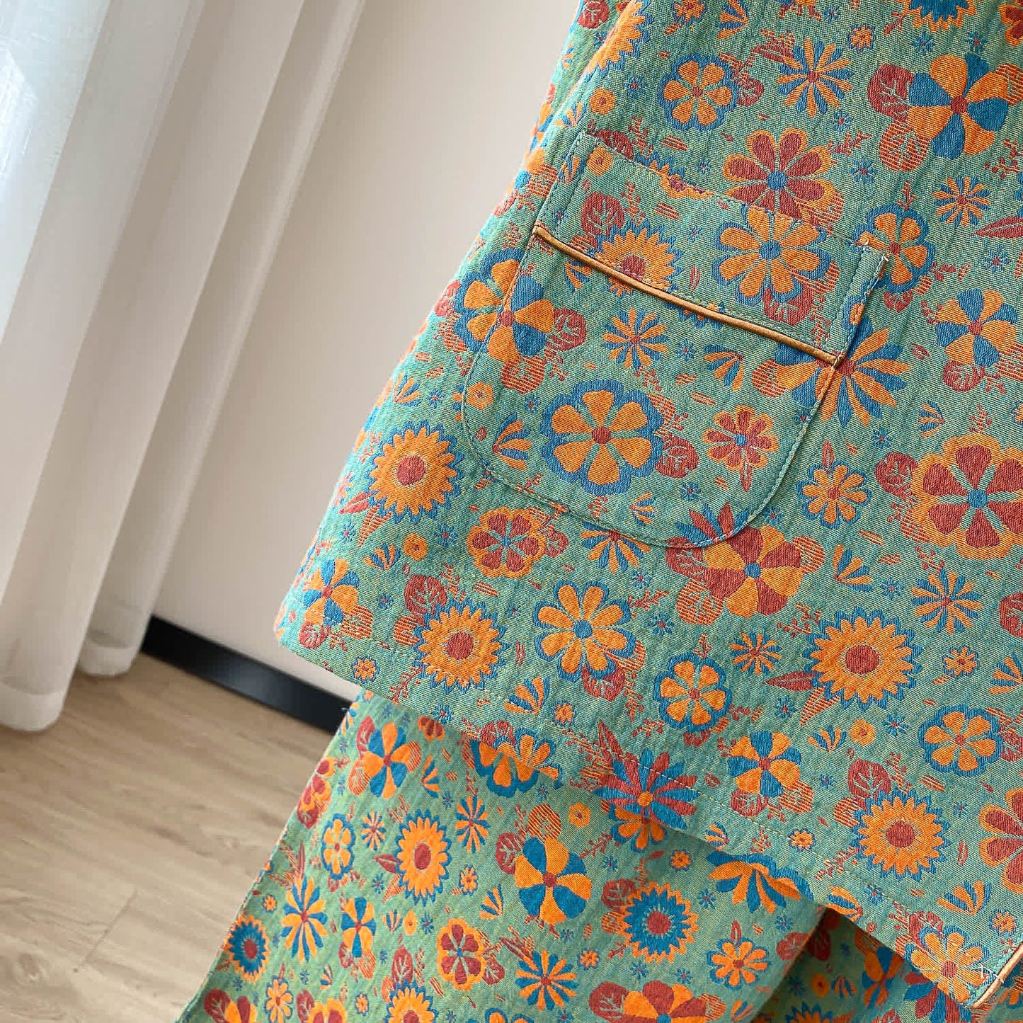 Loungewear-Set mit Vintage-Jacquard-Blumenmuster in Übergröße