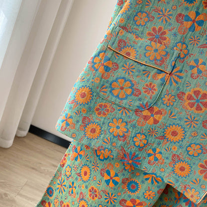 Loungewear-Set mit Vintage-Jacquard-Blumenmuster in Übergröße
