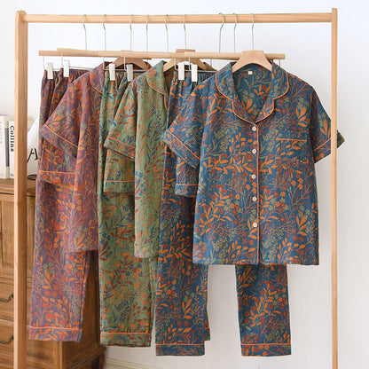 Kurzärmeliges Loungewear-Set aus garngefärbter Baumwolle im Jacquard-Stil (3-teilig)