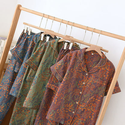 Kurzärmeliges Loungewear-Set aus garngefärbter Baumwolle im Jacquard-Stil (3-teilig)