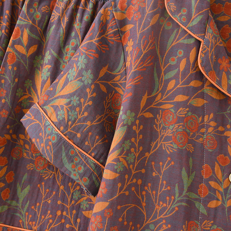 Kurzärmeliges Loungewear-Set aus garngefärbter Baumwolle im Jacquard-Stil (3-teilig)
