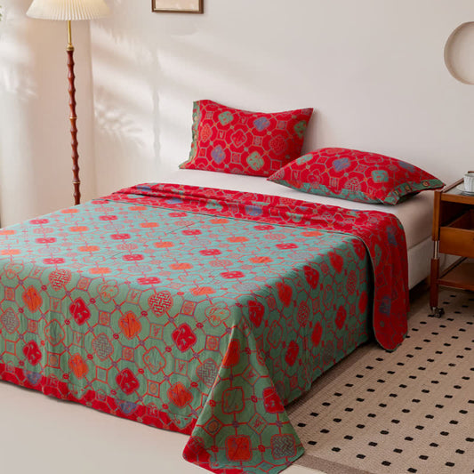 Wende-Bettdecke aus garngefärbtem Jacquard-Baumwollgaze im Retro-Stil
