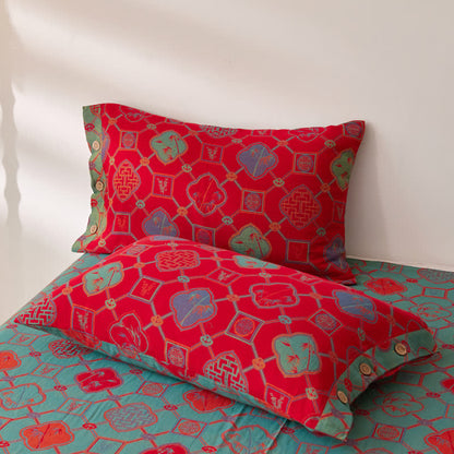 Wende-Bettdecke aus garngefärbtem Jacquard-Baumwollgaze im Retro-Stil