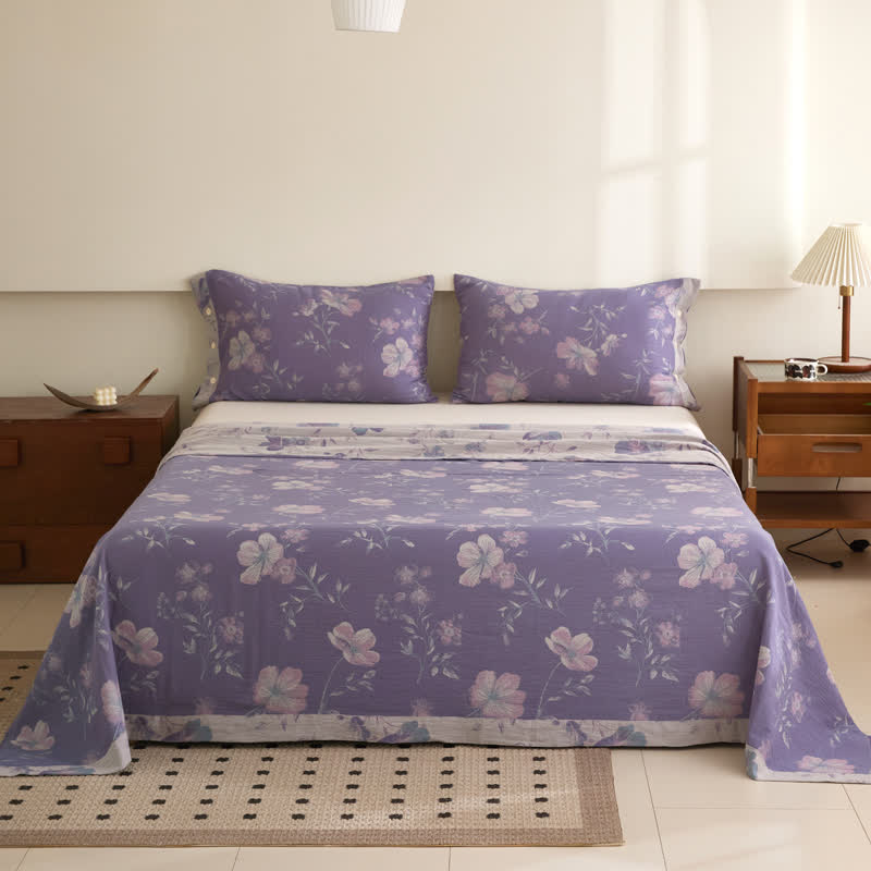 Wende-Bettdecke aus Baumwollgaze-Jacquard mit Blumenmuster