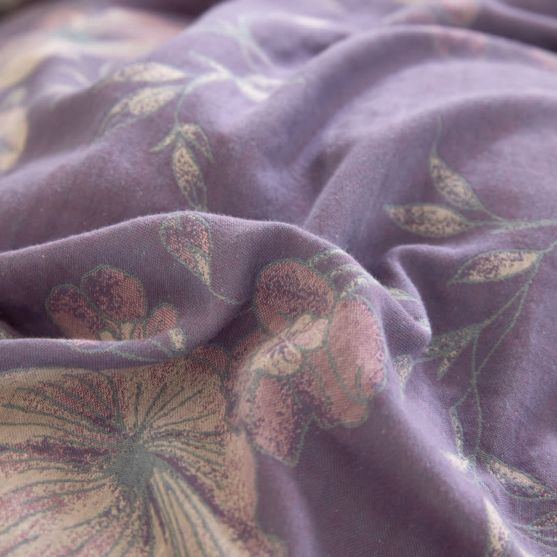 Wende-Bettdecke aus Baumwollgaze-Jacquard mit Blumenmuster