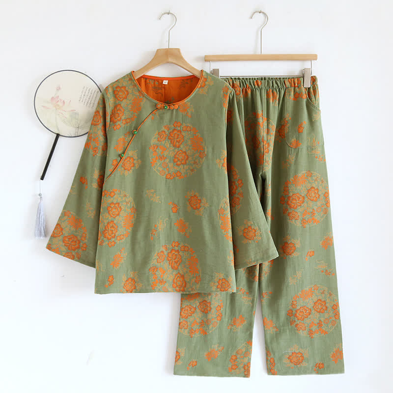Loungewear-Set aus garngefärbter Jacquard-Baumwolle im Vintage-Stil