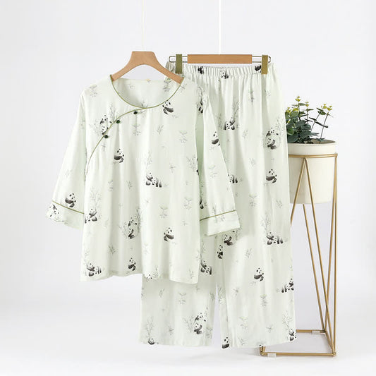 Ländliches Panda-Pyjama-Set aus Bambusfaser