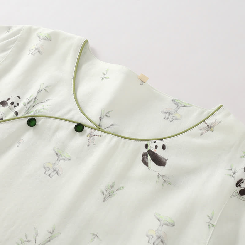 Ländliches Panda-Pyjama-Set aus Bambusfaser