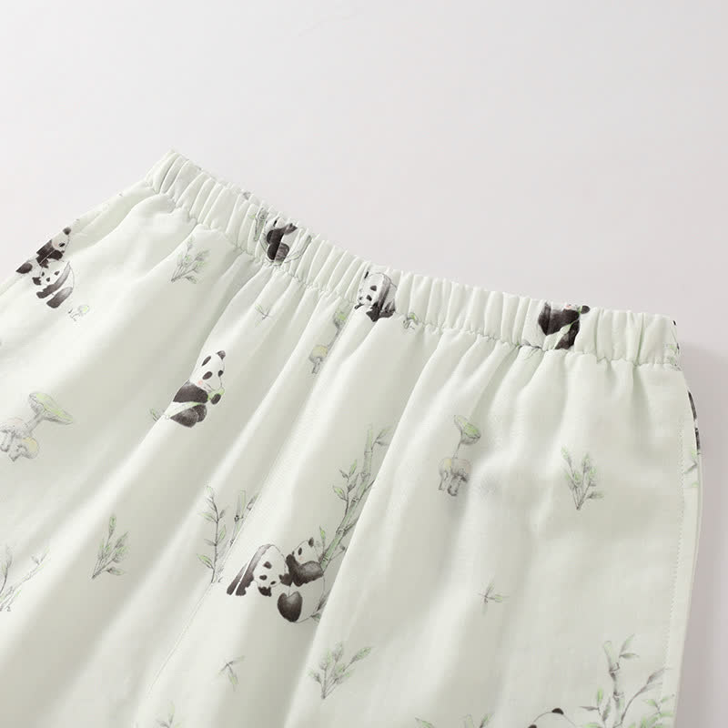 Ländliches Panda-Pyjama-Set aus Bambusfaser