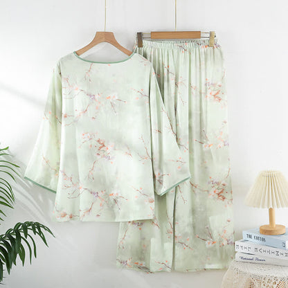 Pflaumenblüten-Pyjama-Set aus Bambusfaser