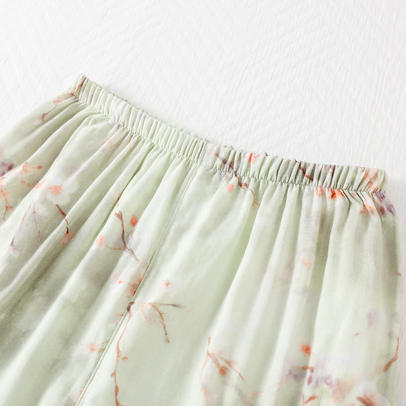 Pflaumenblüten-Pyjama-Set aus Bambusfaser