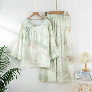 Pflaumenblüten-Pyjama-Set aus Bambusfaser