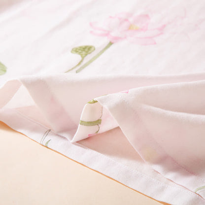 Rundhals-Pyjama-Set aus Bambusfaser mit Lotusmotiv