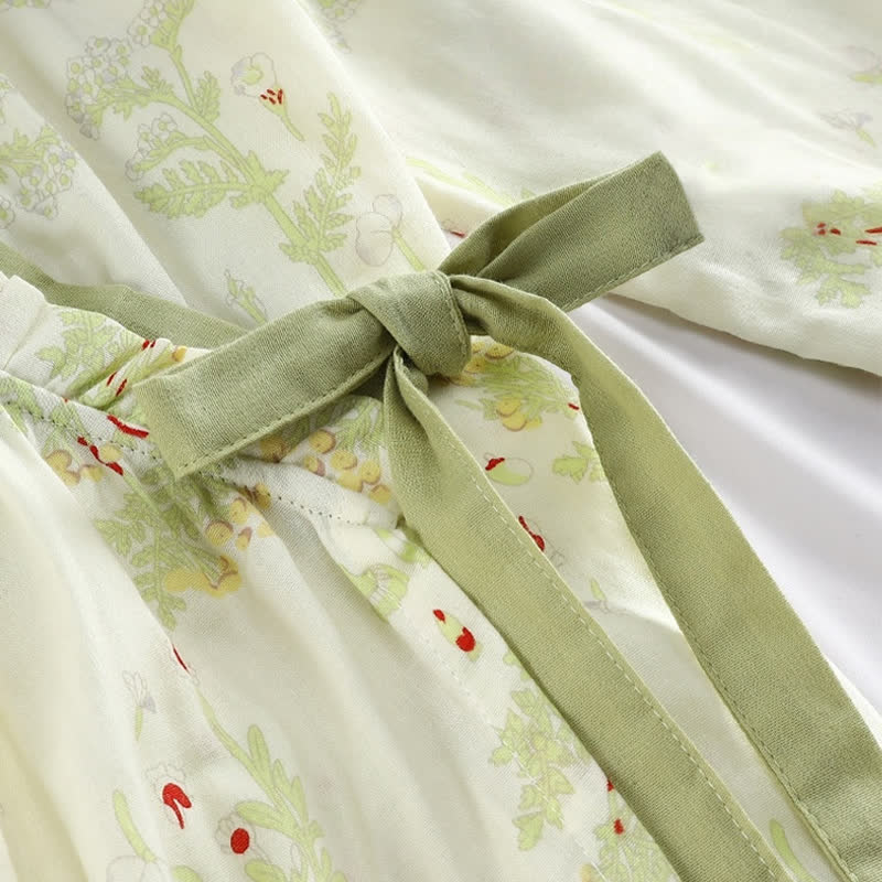 Kimono-Nachthemd aus Baumwollgaze im Pastoralstil