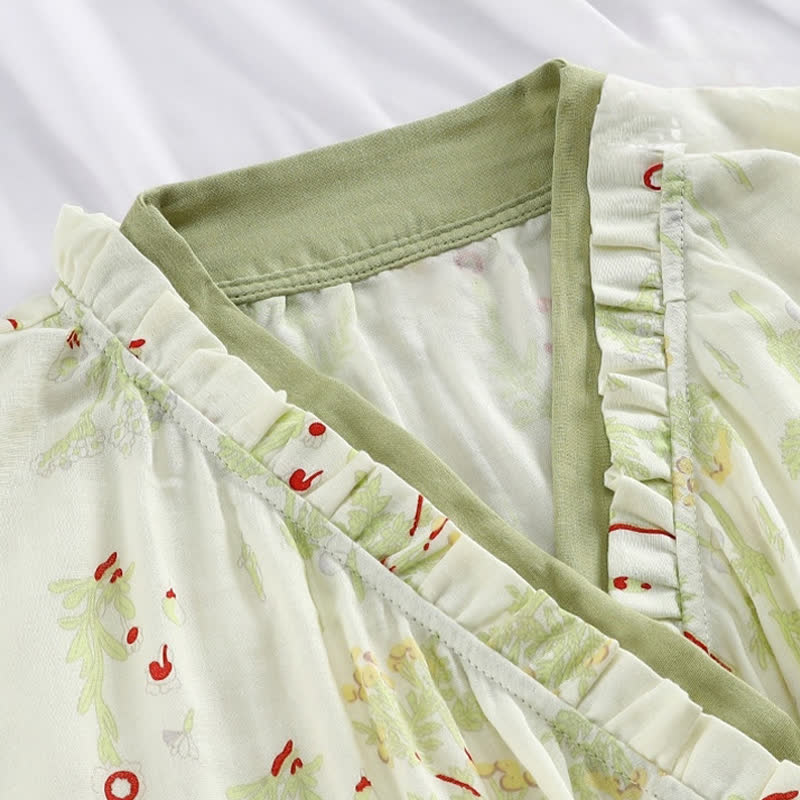 Langärmliges Kimono-Nachthemd aus Baumwollgaze