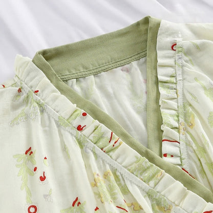 Langärmliges Kimono-Nachthemd aus Baumwollgaze