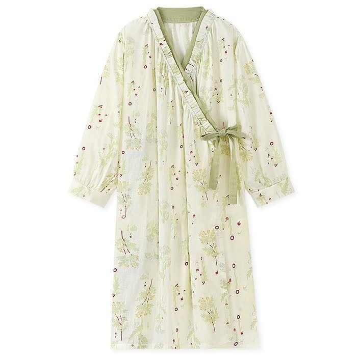 Langärmliges Kimono-Nachthemd aus Baumwollgaze