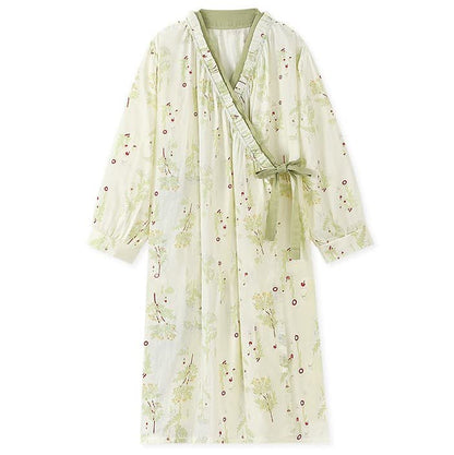 Langärmliges Kimono-Nachthemd aus Baumwollgaze