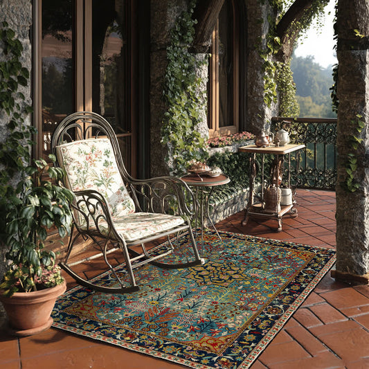 Rutschfester Indoor-Outdoor-Teppich mit böhmischem Blumenmuster