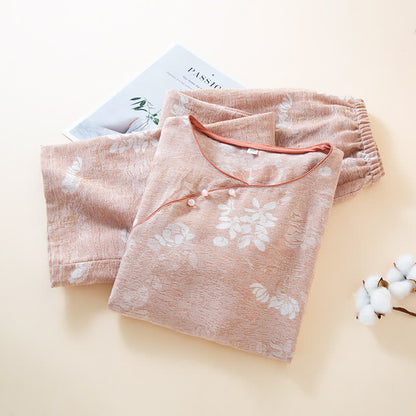 Garngefärbte Loungewear aus Vintage-Jacquard aus Baumwolle mit Perlenknöpfen