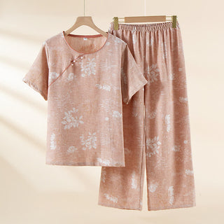 Garngefärbte Loungewear aus Vintage-Jacquard aus Baumwolle mit Perlenknöpfen