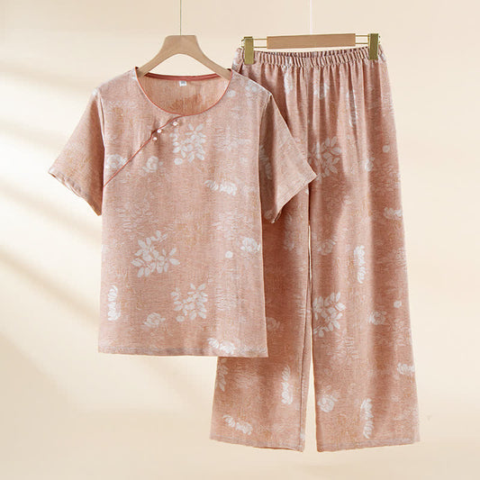 Garngefärbte Loungewear aus Vintage-Jacquard aus Baumwolle mit Perlenknöpfen