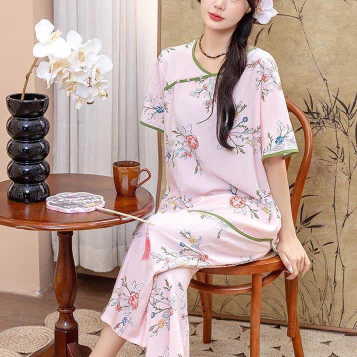 Ländliches Pfingstrosen-Sommer-Loungewear-Set