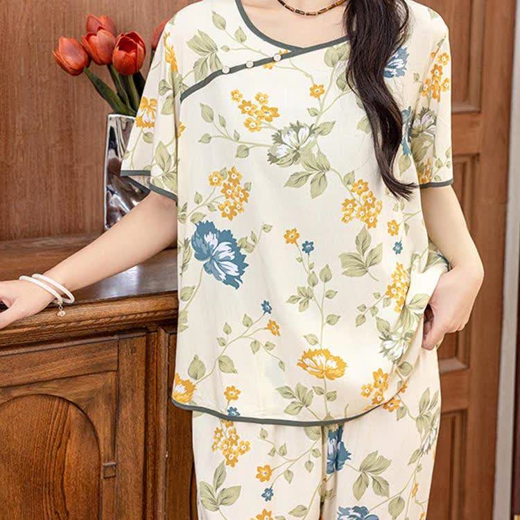 Kurzarm-Loungewear-Set im ländlichen Stil mit weicher Optik