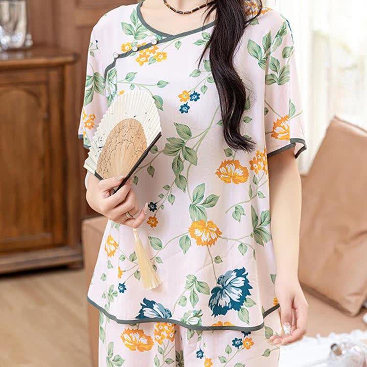 Kurzarm-Loungewear-Set im ländlichen Stil mit weicher Optik