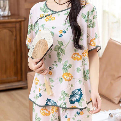 Kurzarm-Loungewear-Set im ländlichen Stil mit weicher Optik