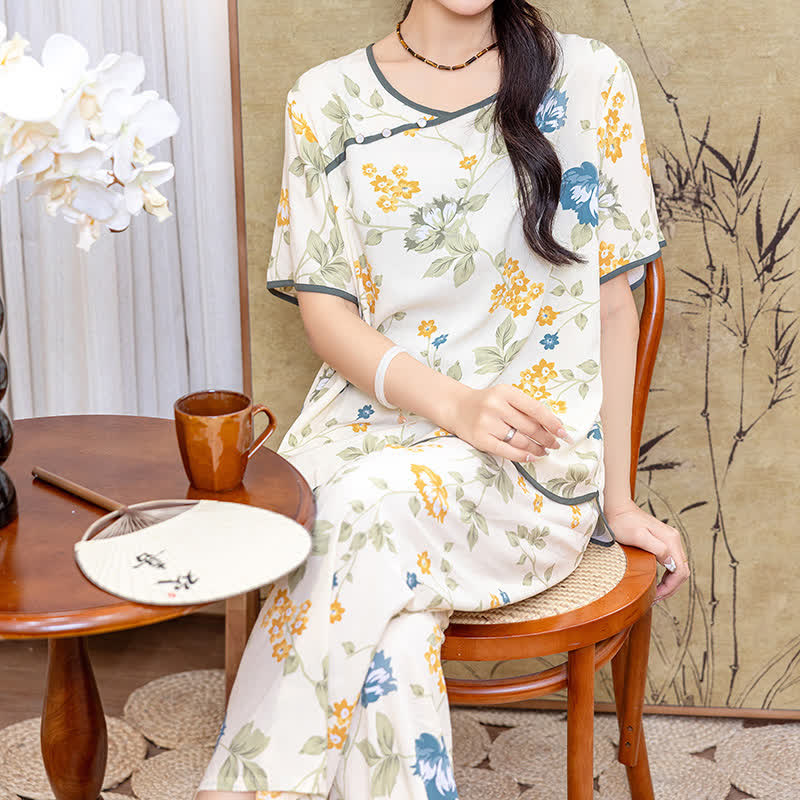 Kurzarm-Loungewear-Set im ländlichen Stil mit weicher Optik
