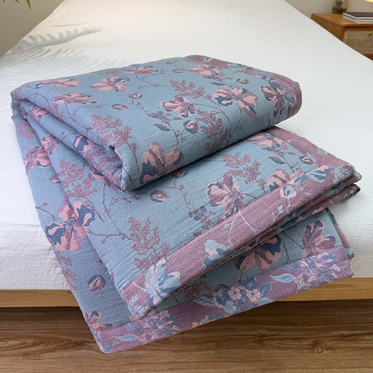 Elegante doppellagige Sommerdecke aus reiner Baumwolle mit Blumenmuster