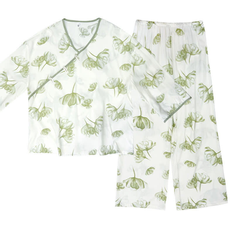 Loungewear-Set mit geknoteten Knöpfen und Blumenmuster
