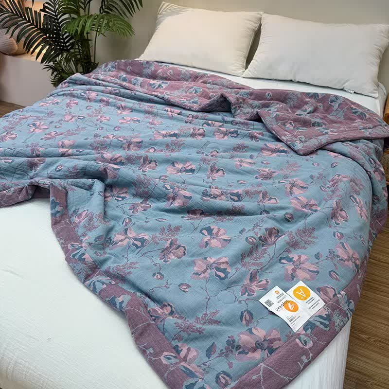 Elegante doppellagige Sommerdecke aus reiner Baumwolle mit Blumenmuster