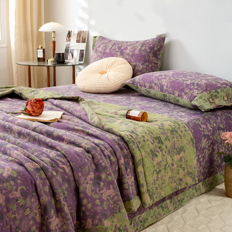 Pastorale, violette, geblümte Doppelschicht-Sommerdecke aus Baumwolle - 220cm x 240cm - image 1