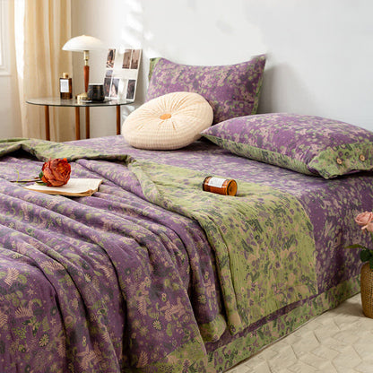 Pastorale, violette, geblümte Doppelschicht-Sommerdecke aus Baumwolle - 220cm x 240cm - image 1