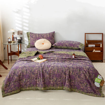 Pastorale, violette, geblümte Doppelschicht-Sommerdecke aus Baumwolle - image 2