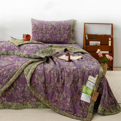 Pastorale, violette, geblümte Doppelschicht-Sommerdecke aus Baumwolle - image 3